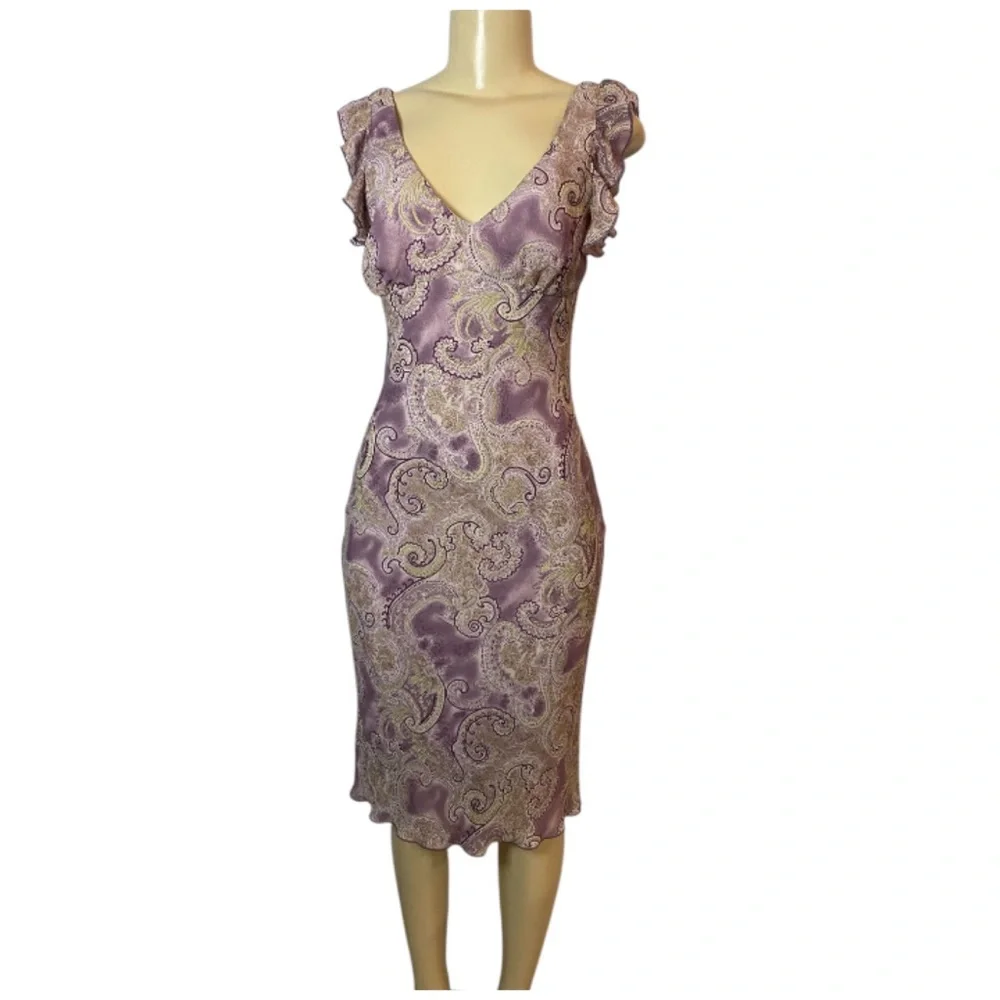 La Belle Vintage Chiffon Purple Green Paisley Dress Y2K Fairy Enchanted Size 5 - Picture 2 of 8